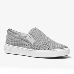 MICHAEL Kors Keaton Glitter Chain-Mesh Slip-On Sneaker 7.5 Silver Khaki